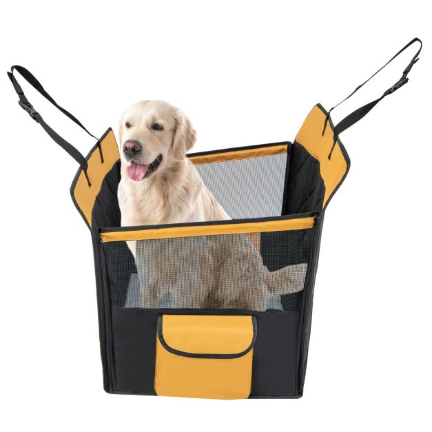 Coprisedile auto per cani con finestra in rete cintura di sicurezza,  Copertura sedile per animali domestici Nero - Costway