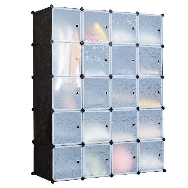 Cubi portaoggetti da 20 cubi componibili e impilabili, Mobile modulare con  ante e barre appendiabiti per vestiti - Costway