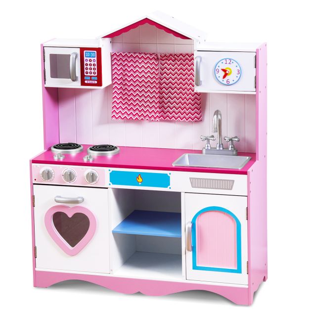 Cucina da gioco con lavello rubinetto forno a microonde fornelli per  bambini, Set da cucina da gioco 82x30x100,5cm - Costway