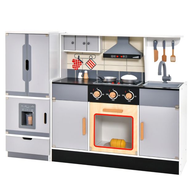 Cucina giocattolo in legno con frigorifero e fornelli, Set da cucina per  bambini 3 anni+ con forno e 3 scomparti - Costway
