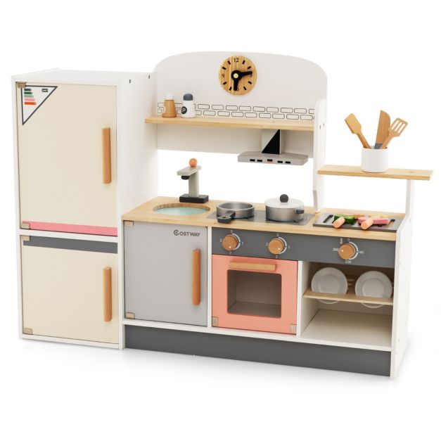 Cucina giocattolo per bambini 3 anni+ con frigorifero, Set da cucina in  legno con lavandino e utensili da cucina - Costway