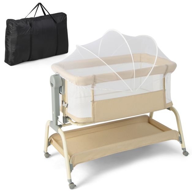 Culla per neonati con 6 altezze regolabili materasso rete a 4 lati cesto  portaoggetti, Culla portatile - Costway