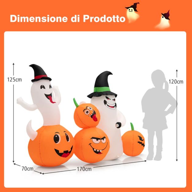 2 Grandi Fantasmi Luminosi Per Halloween - Altezza Regolabile 0.6-1.2m, LED Con Telecomando, Cappelli Inclusi