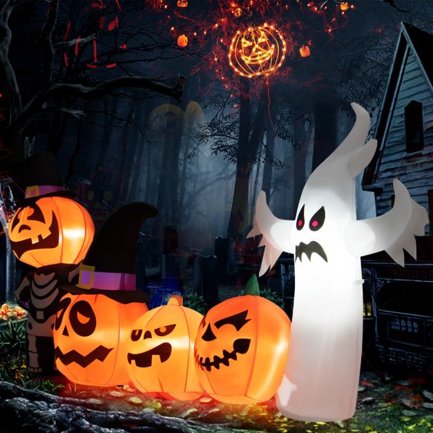 Zucca gonfiabile per Halloween, 2,3 m, decorazione per esterni, strega, fantasma, con zucca gonfiabile, decorazioni gonfiabili integrate con luci a