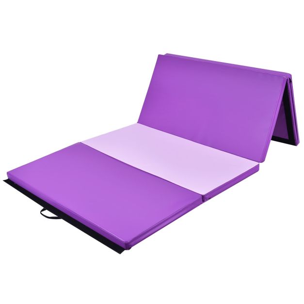Tappetino morbido da palestra pieghevole Materassino per yoga portatile,  240x120x5cm, Viola - Costway