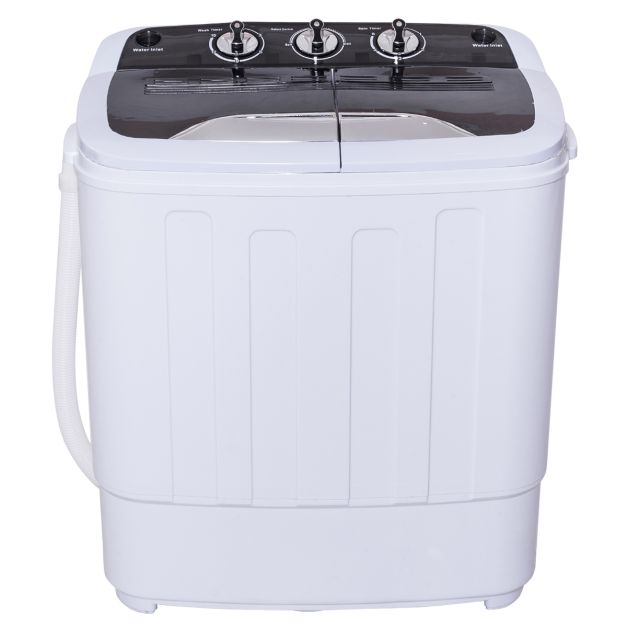 Mini lavatrice con centrifuga a 2 programmi Semi-automatici, Lavatrice  portatile da campeggio Bianco e nero - Costway