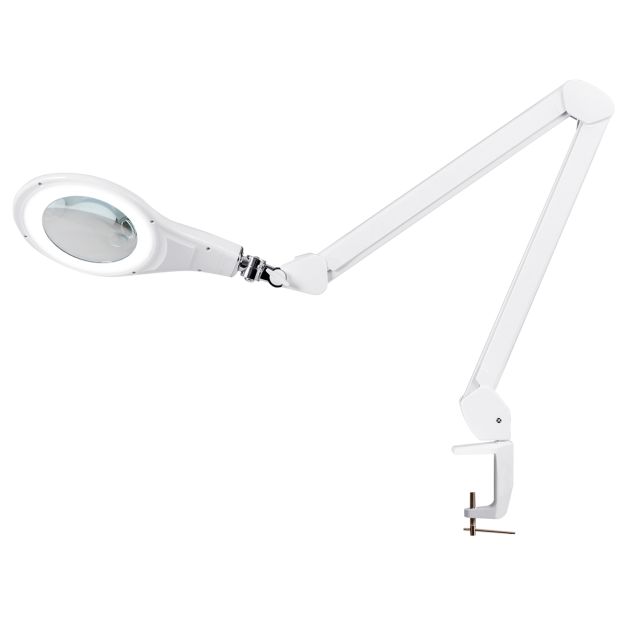 Lampada da tavolo LED braccio girevole e morsetto, Lampada con lente d' ingrandimento 2,25X, Bianco - Costway