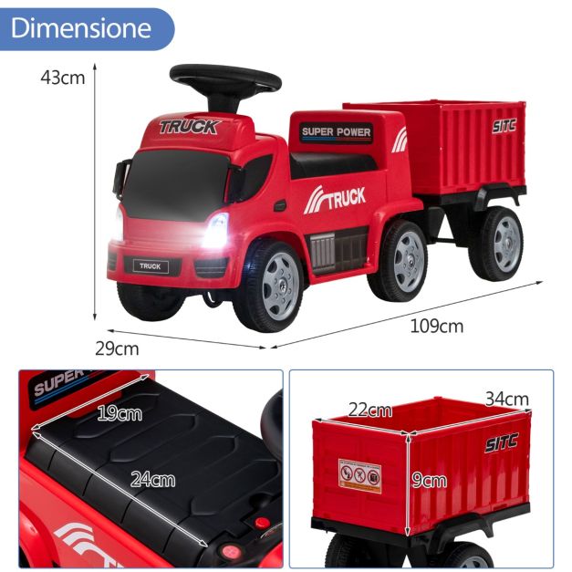 COSTWAY Camion dei Pompieri per Bambini, Macchinina Cavalcabile con Musica e Clacson, con Spazio