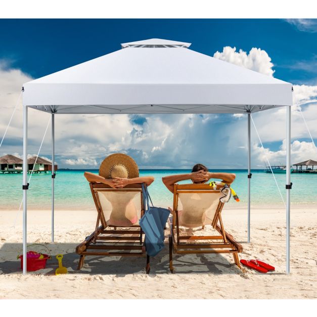 HOMASIS Gazebo Pieghevole 4x4 Mt Con Doppio Tetto - Antivento E Impermeabile, Protezione UV, Regolabile In Altezza - Colore Kaki