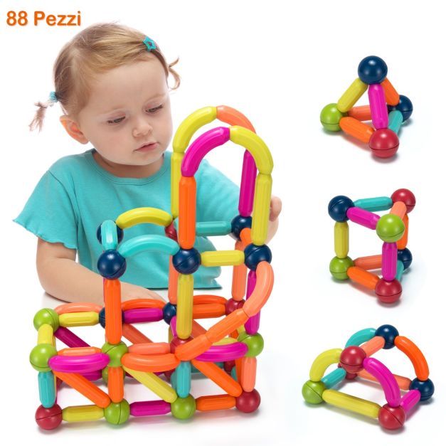 Set costruzioni magnetiche educative in ABS con barrette e sfere,  Giocattolo magnetico per bambini e bambine - Costway