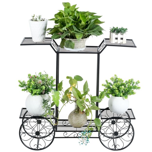 PROLEE Espositore Per Fiori A 3 Livelli Con 12 Secchi – Carrello Metallico Con Ruote Girevoli, Bianco