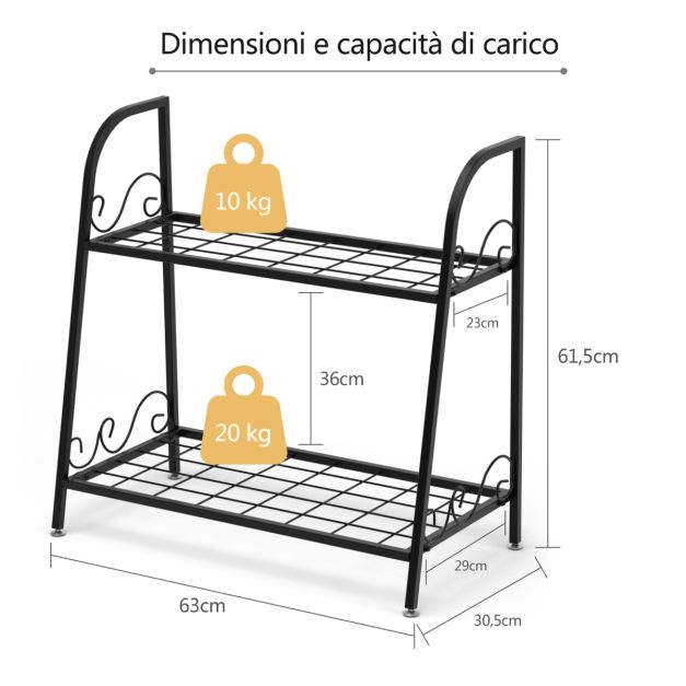 SDFVSDF Porta Piante Supporto per Vasi da Fiori con Supporto per Piante Alto a 2 Livelli, Tavolino di estremità dello Scaffale di Esposizione della Fioriera del Metallo del Salone, Tavolino Quadrato