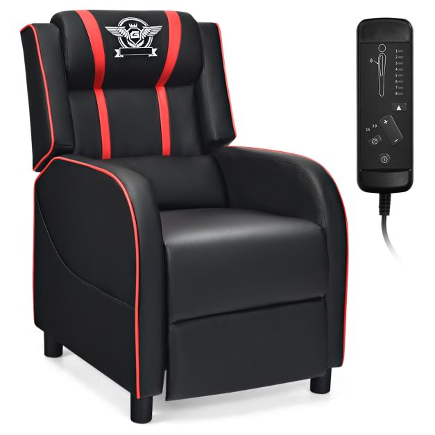 Sedia da gaming reclinabile con cuscino lombare, Poltrona reclinabile  singola in similpelle PU Nero e rosso - Costway