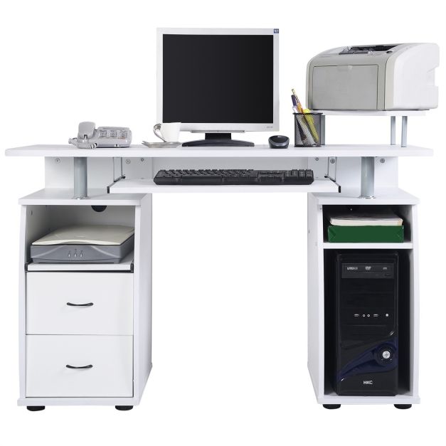 Scrivania per computer da ufficio con cassetti Tavolo porta pc in legno con supporto  per tastiera 120x55x85cm Bianco - Costway