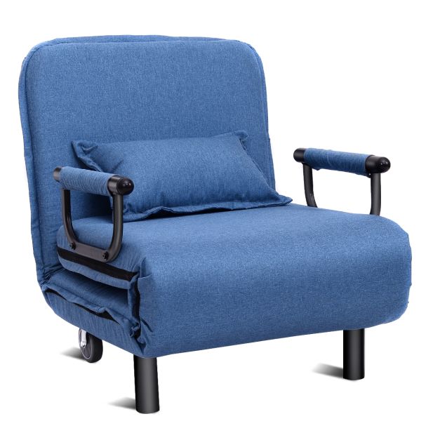 Poltrona 3 in 1 con braccioli con cuscino e schienale per camera, Chaise  longue comoda per ufficio 60x25x188cm, Blu - Costway
