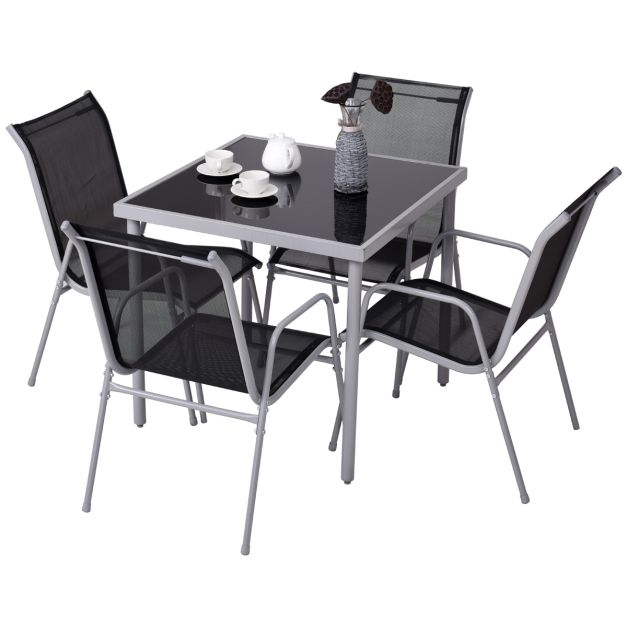Set da pranzo con struttura di metallo per cortile 5 pezzi, Set tavolo e  sedie per giardino balcone e prato - Costway