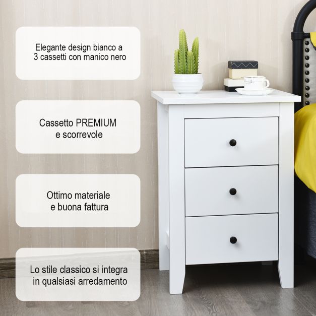 Comodino di design a tre cassetti MARBLE bianco e marmo