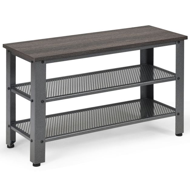 Panca Scarpiera Con Seduta E 2 Ripiani – Portascarpe Da Ingresso In Metallo Dorato E Tessuto, 60/80/100 Cm, Grigio Chiaro O Beige