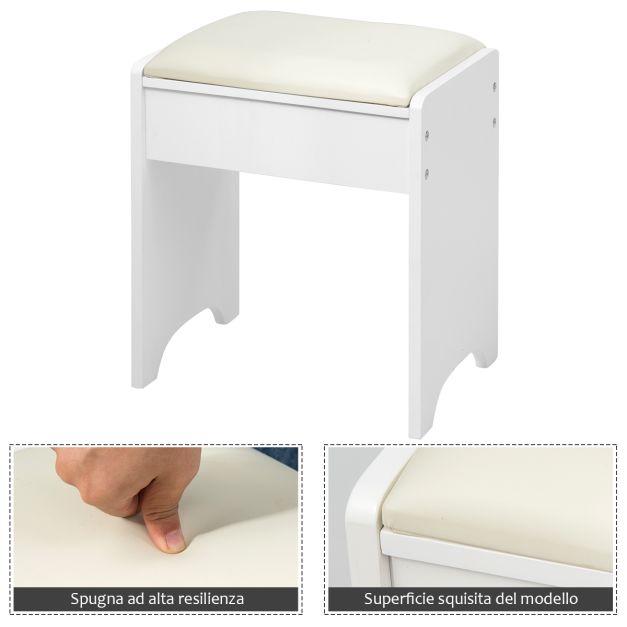 Set Toeletta Con Specchio Triplo E Sgabello – CHARMAID 7 Cassetti + Organizer – Scrivania A Doppio Uso – Nero