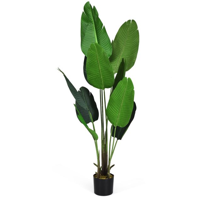 Palma tropicale artificiale con vaso nero, Finto bonsai da interno con 10  foglie realistiche, 160 cm - Costway