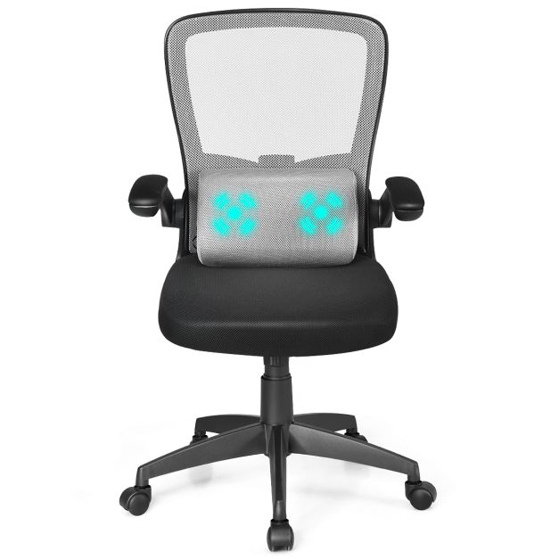 Sedia ergonomica con schienale a rete altezza regolabile, Poltrona  massaggiante da ufficio girevole per computer, 61x63x98-106cm Grigio -  Costway