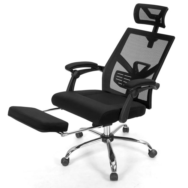 cuscino regolabile e bracciolo 3D reclinabile con supporto lombare Jayfi Sedia ergonomica da ufficio con poggiapiedi schienale in rete traspirante colore nero 