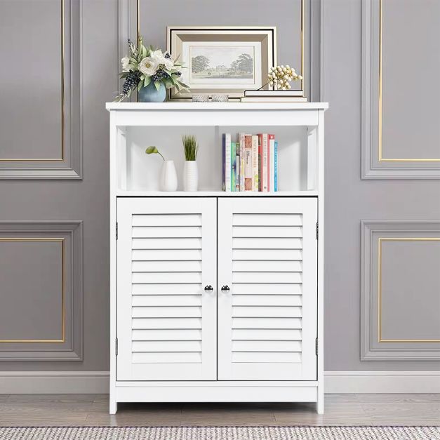 vovala Armadio da pavimento per bagno, tavolo organizer in bambù con 2 ante in rattan e 1 ripiano, armadio laterale in legno per corridoio, lavanderia, cucina, soggiorno (naturale