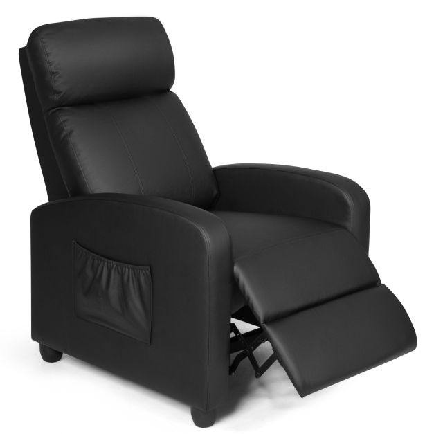 Sedia reclinabile con schienale regolabile, Poltrona reclinabile con  rivestimento in pelle PU Nero - Costway