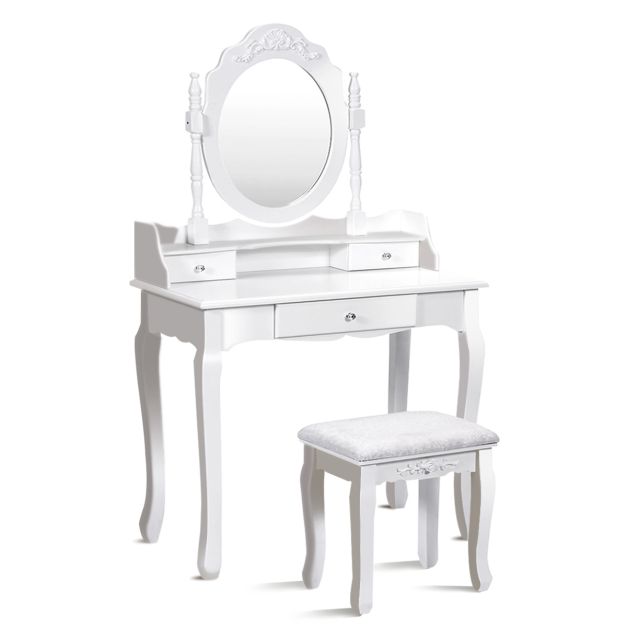 Set Toeletta Tavolo da Trucco con Sgabello e Specchio, Specchiera per  Cosmetici Moderno Elegante (Bianco)