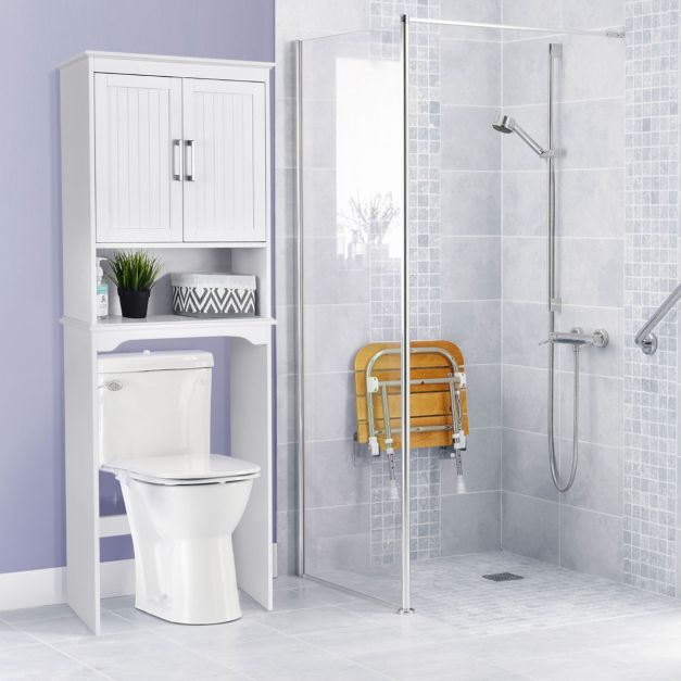 ALIMORDEN Scaffale Sopra WC Con 2 Ante Scorrevoli E 3 Ripiani, Bagno, Stile Fattoria, 76x17x122 Cm