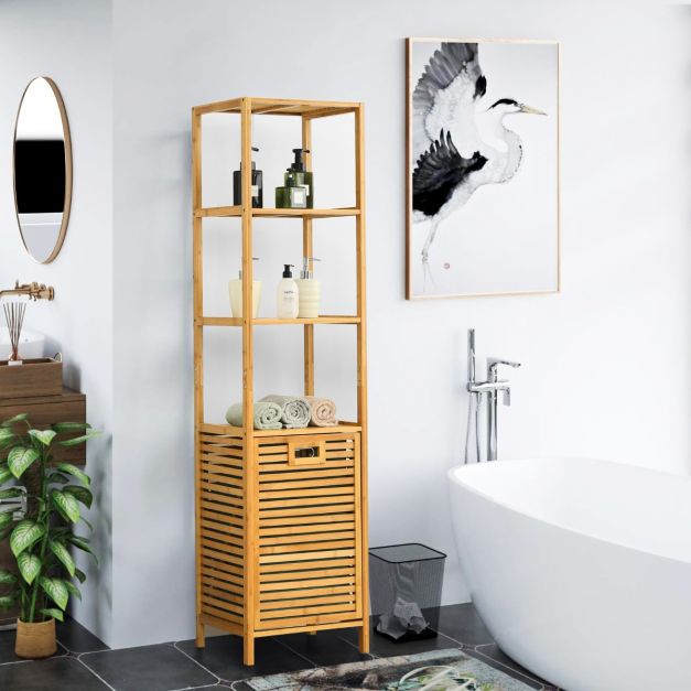 Mensola In Bambù 3 Ripiani Per Bagno – Scaffale Aperto Con Cassetti, Comodino, Portapiante, Nero - 6