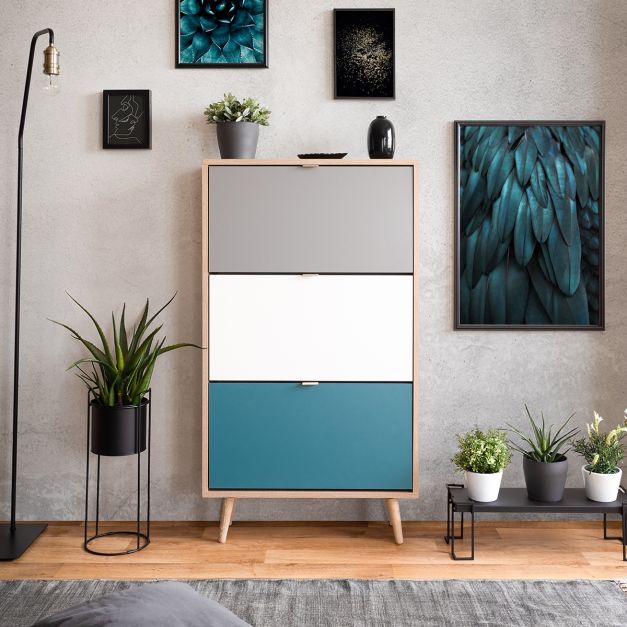 Scarpiera Portascarpe 3 Ante In Legno MDF Da Ingresso Salvaspazio A Ribalta Design Con Maniglie A Scomparsa Doppia Profondità Slim Soggiorno Casa Camera Ufficio 115 x 24 x 63 Cm (Nero