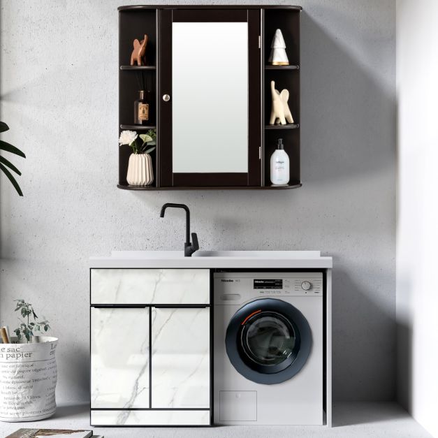 HIGEINE Armadietto da parete per bagno, da appendere alla parete, armadietto per medicinali in legno, per bagno, lavanderia, cucina, colore bianco
