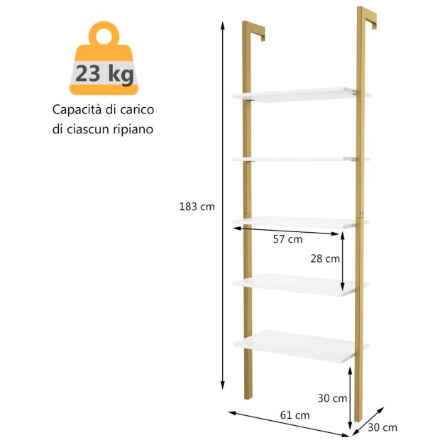 COSTWAY Libreria a 5 Piani a Parete con Struttura in Metallo, Porta libri con Struttura Portante