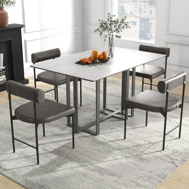 Set Di 2 Sedie Da Pranzo In Legno COSTWAY – Imbottite In Ecopelle Nera Con Schienale In Rattan - 5