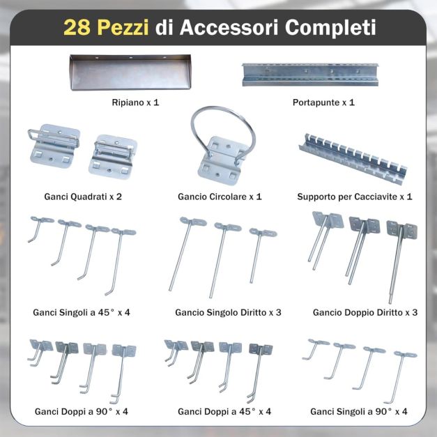 Porta Utensili A Parete Amoowis | 4 Slot, 3 Ripiani Regolabili | Carico Max 22,7 Kg | Per Garage E Officina - 3