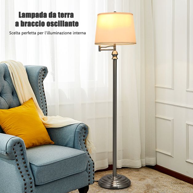 Lampada A Stelo LED Dimmerabile Oro Vintage – 12W Con Telecomando E Paralume In Tessuto – Lanmou