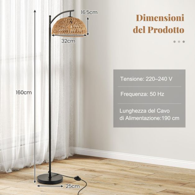 lampada da terra in ottone classica con paralume