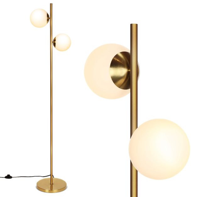Lampada da terra sferica con 2 luci da 12w 2 sfere in vetro opalino  interruttore a pedale, Lampada da pavimento Oro - Costway