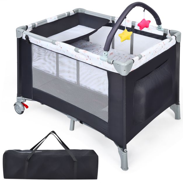 Lettino per neonati portatile e trasformabile 3 in 1, Box da campeggio con  culla fasciatoio e centro attività - Costway