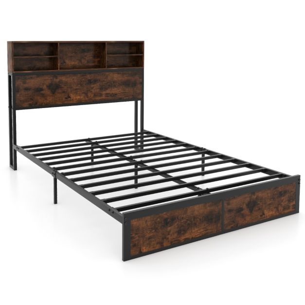 Letto Matrimoniale In Metallo Con Luci LED RGB E Ricarica USB – Struttura Imbottita Con Testiera Portaoggetti, Nero/grigio - 4