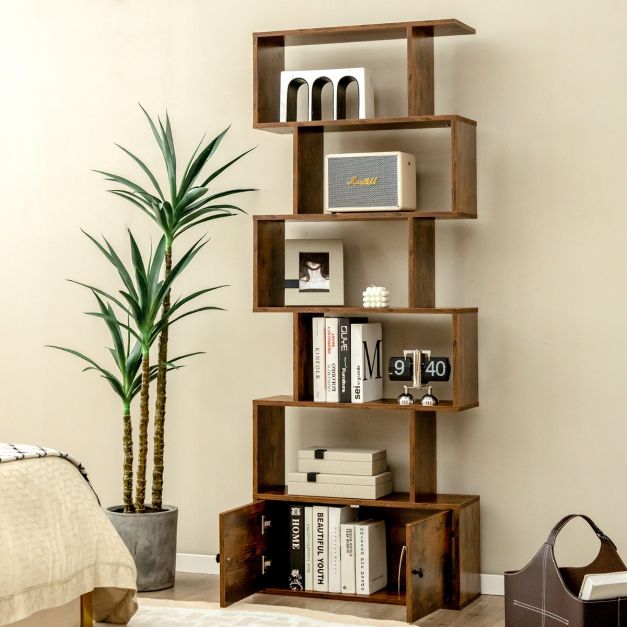 BLUON HOME Libreria 6 scaffali Libreria con ante e cassetti da pavimento al soffitto, libreria