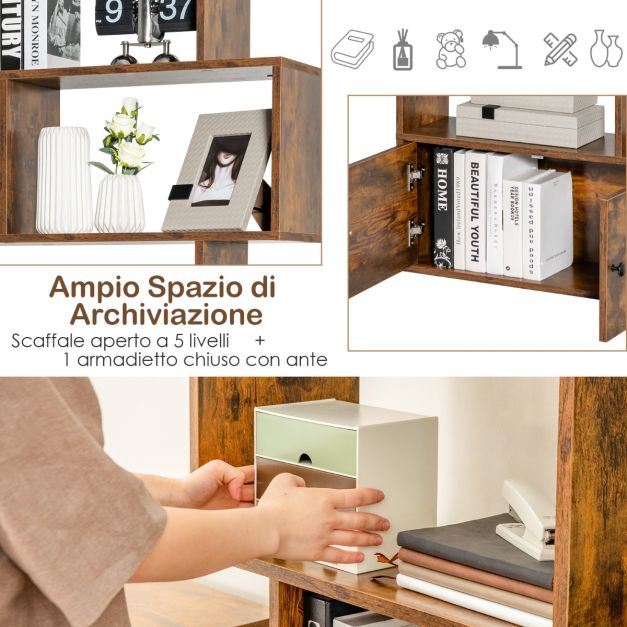 Hosfais Libreria Stretta A 5 Ripiani – Scaffale In Legno E Metallo, Vintage Industriale, 150 Cm, Marrone Rustico