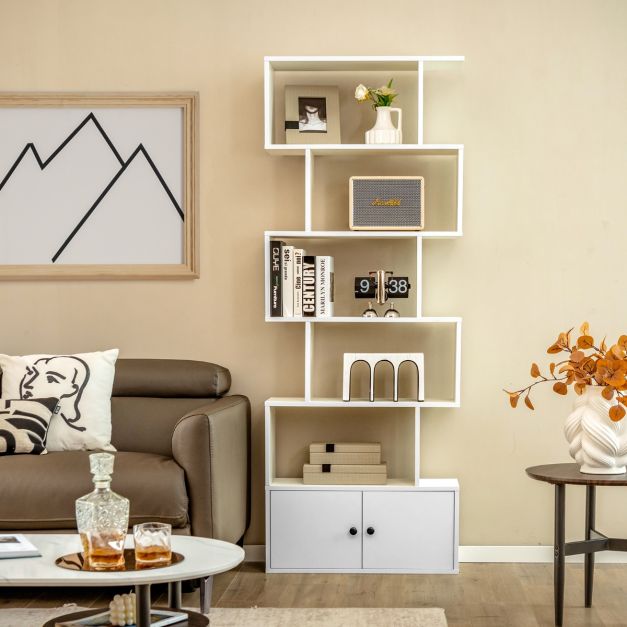 Libreria A 7 Cubi Con 3 Ripiani E Gambe - Scaffale In Legno 80x24x106 Cm, Organizer Per Giocattoli E Libri, Vetrina Per Soggiorno E Camera Da Letto, Marrone Vintage - 3