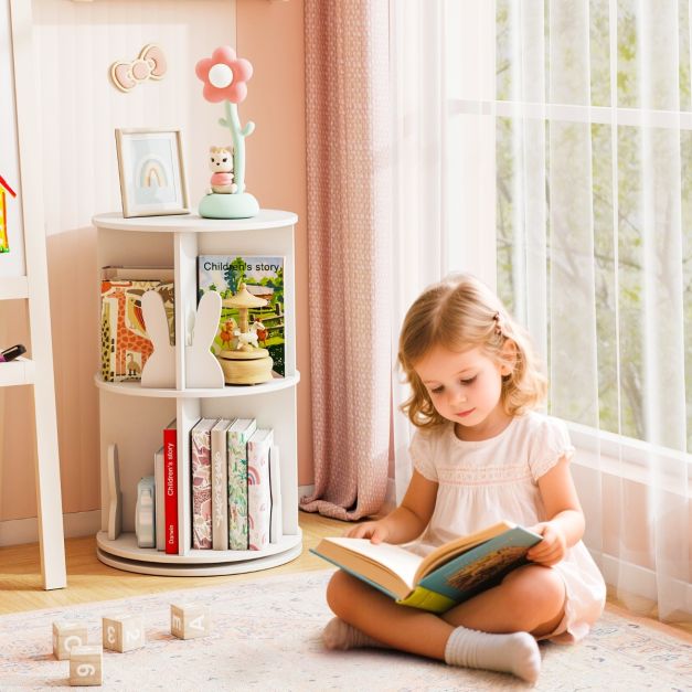 Libreria Girevole 360° Per Bambini – 3 Ripiani – Forma Di Casa In Schiuma PVC – 41x41x95 Cm – Bianco – Per Cameretta E Soggiorno - 5