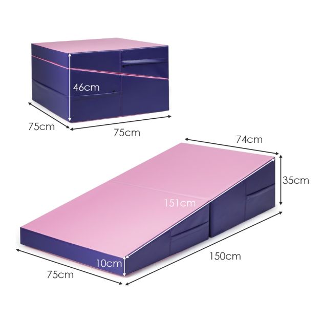 Tappetino Da Ginnastica Inclinato Pieghevole - Forma A Cuneo, 122x61x36 Cm, Per Stretching, Yoga, Bambini - 4