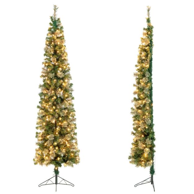 Mezzo albero di Natale alto 210cm con luci LED incorporate, Albero  artificiale con 403 rami base in metallo