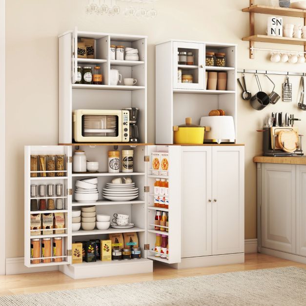 Armadietto Da Cucina In Legno Rustico Bianco, Con Ante E Ripiani Regolabili, 76x40x16 Cm, Per Cucina, Bagno E Soggiorno