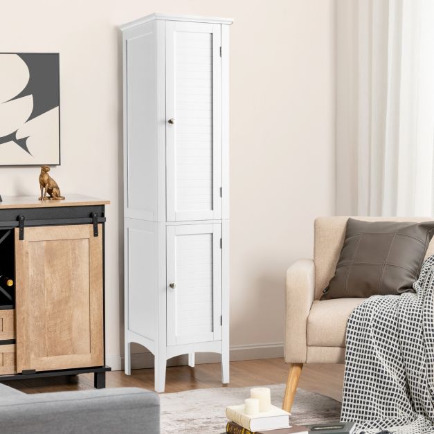 Mobile Alto E Stretto LOKO Per Bagno – 36,8 X 36,8 X 160 Cm, 2 Ante E 5 Scomparti, Impermeabile, Bianco