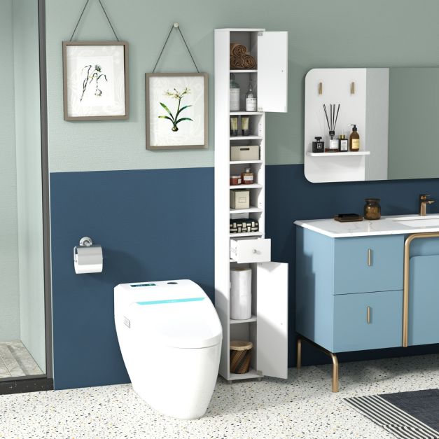 Armadietto Da Bagno Sospeso Mino Kesper, Con Ante E Ripiani Regolabili, Portasciugamani, Per Sopra WC, 54.6x19.8x59.9 Cm, Bianco